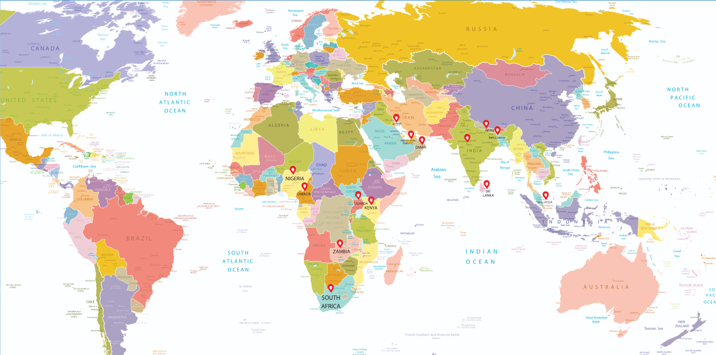 World map showing Siddhant Equipments network locations